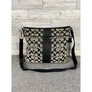 Coach Signature Stripe C Crossbody Shoulder Bag Black and Cream K1332 F28502